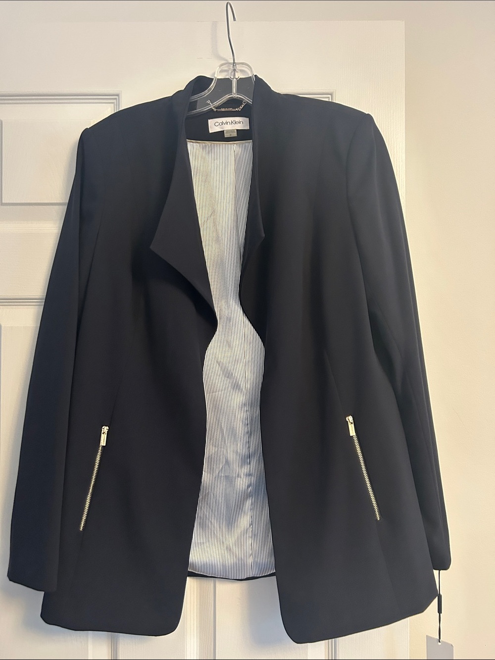 Calvin Klein navy blue Open Blazer with Silver Zippers